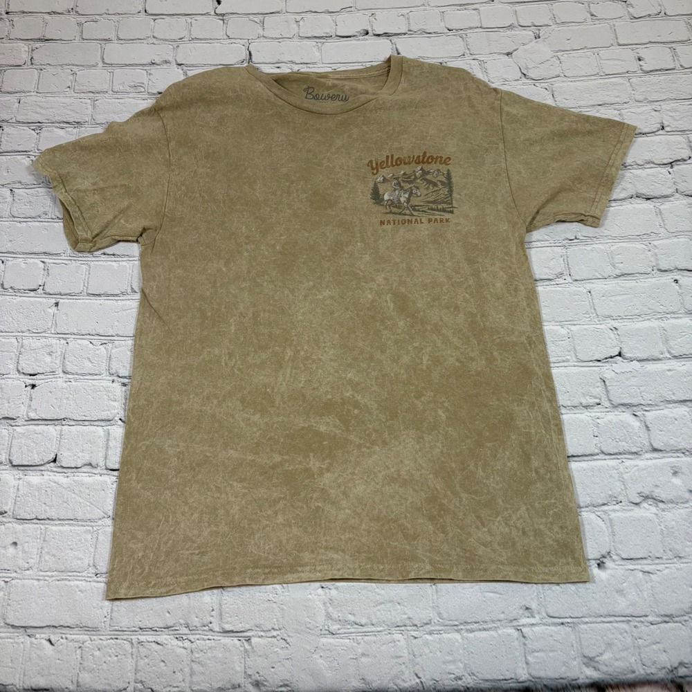 Bowery Supply Co Yellowstone National Park Graphic Tee Tan Acid Wash Mens Medium